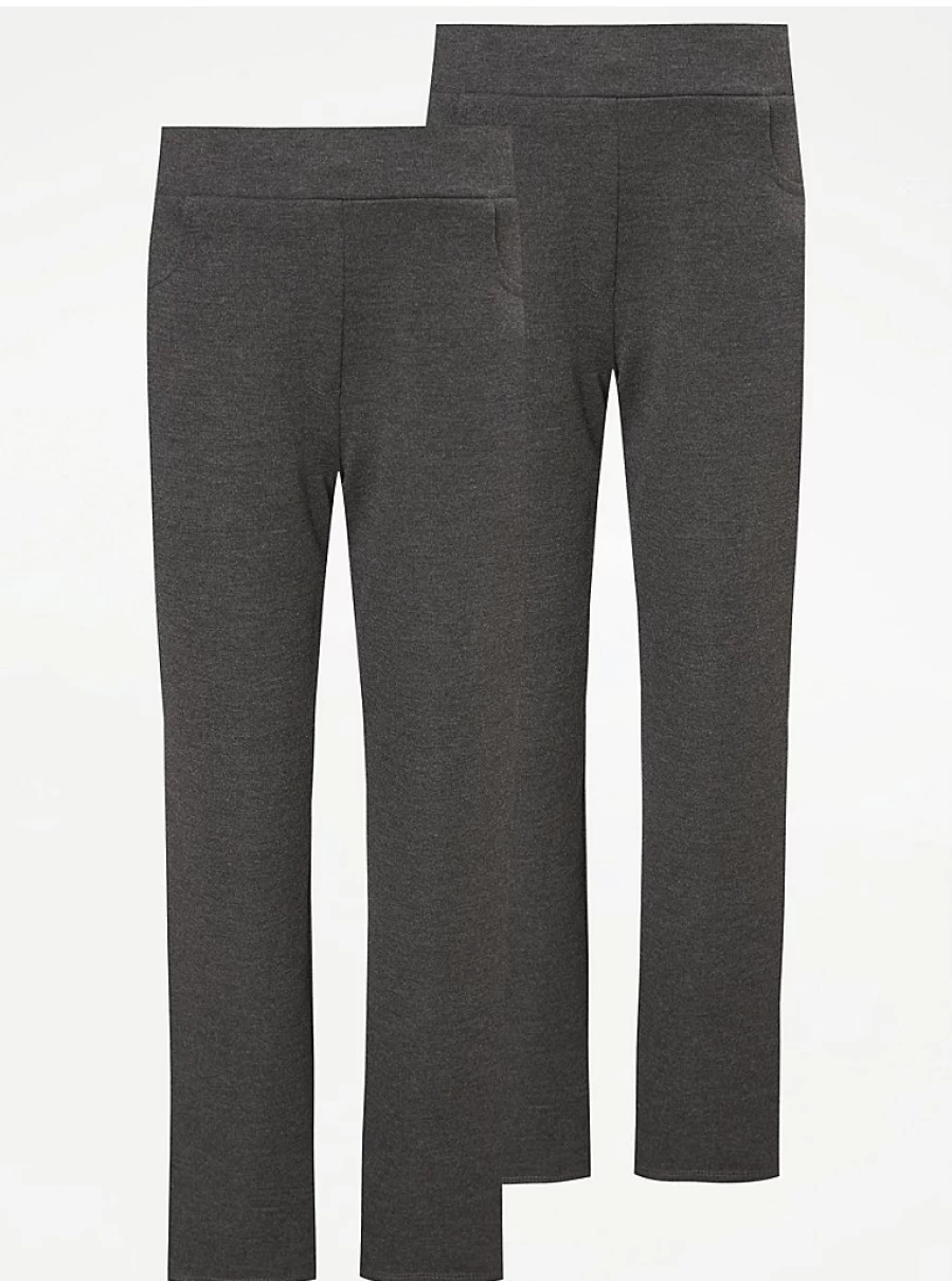 "George at Asda Girls' Grey Plus Fit Straight Leg School Trousers 2-Pack – Comfortable Jersey Fabric"