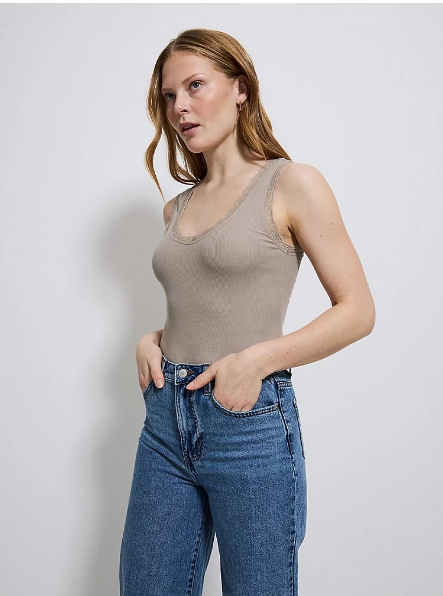 "George at Asda Women's Stone Lace Trim V-Neck Cami Top | Comfortable & Stylish"