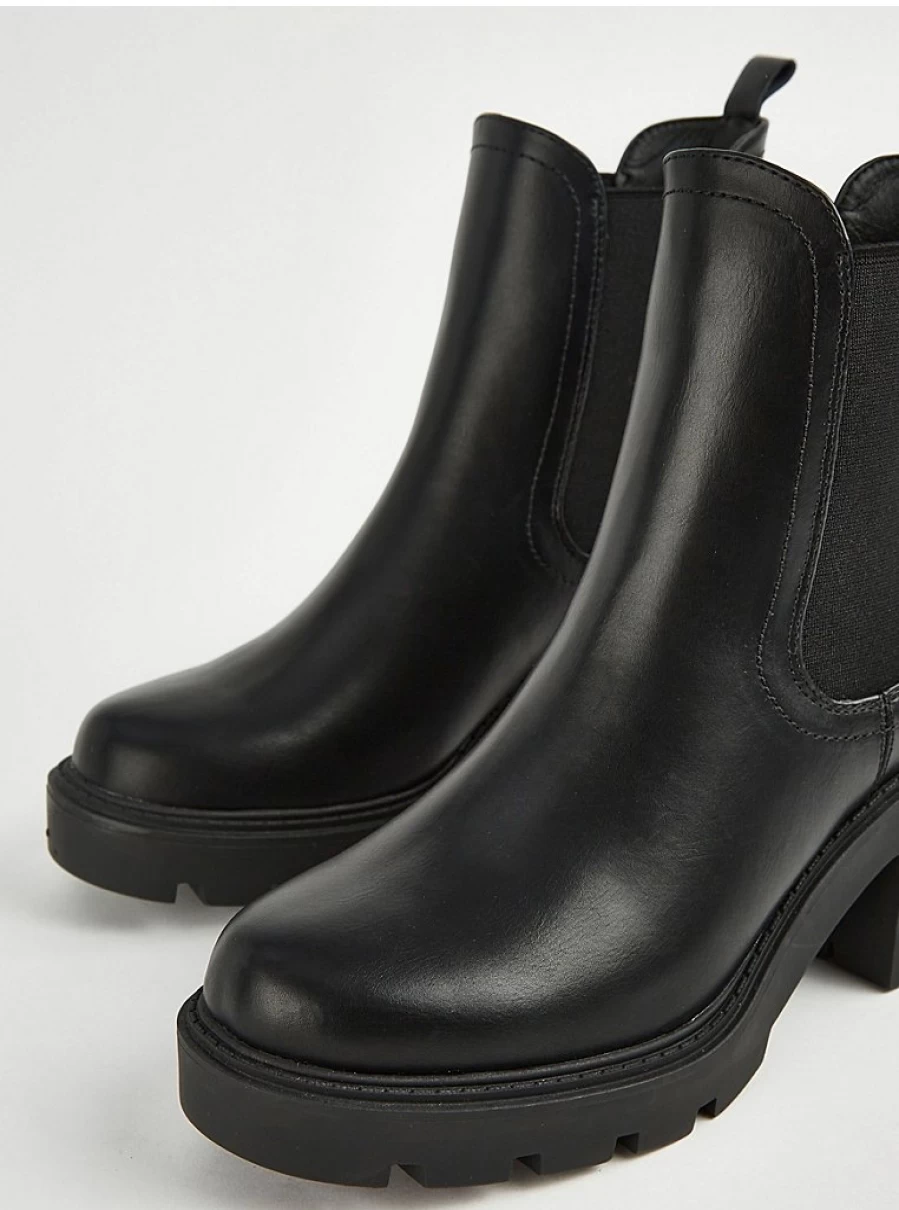 Women's Black Faux Leather Pull-On Heeled Ankle Boots | George at Asda