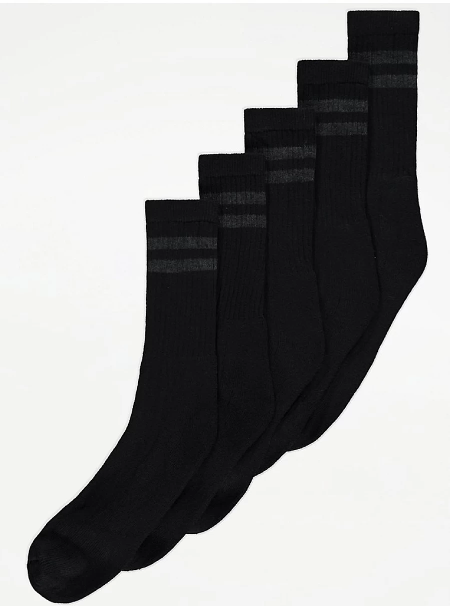 Boys' Black Ankle Socks with Stripe Rib Design - 5 Pack | George at Asda