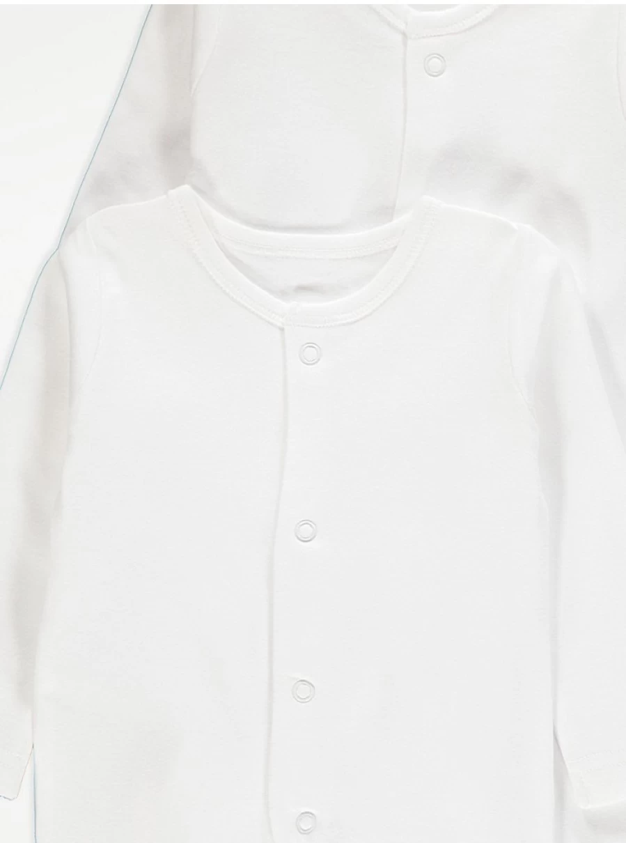 "George at Asda Baby White Long Sleeve Sleepsuits 5-Pack | Soft Cotton Pajamas for Infants"
