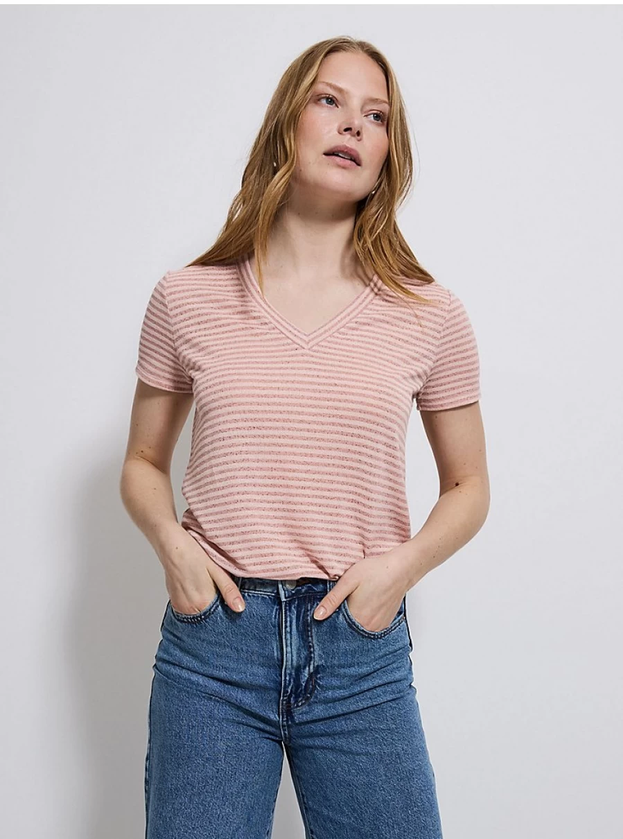 "George at Asda Women's Pink Striped Knitted Short Sleeve Jersey Top Reviews"
