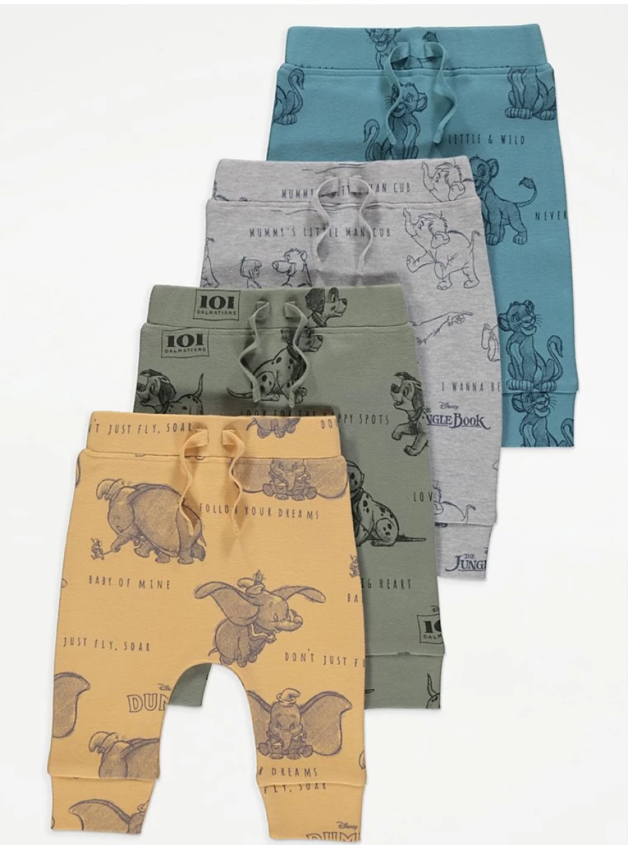 George at Asda Boys' Disney Classic Character Joggers 4-Pack - Comfortable Cotton Pants for Kids