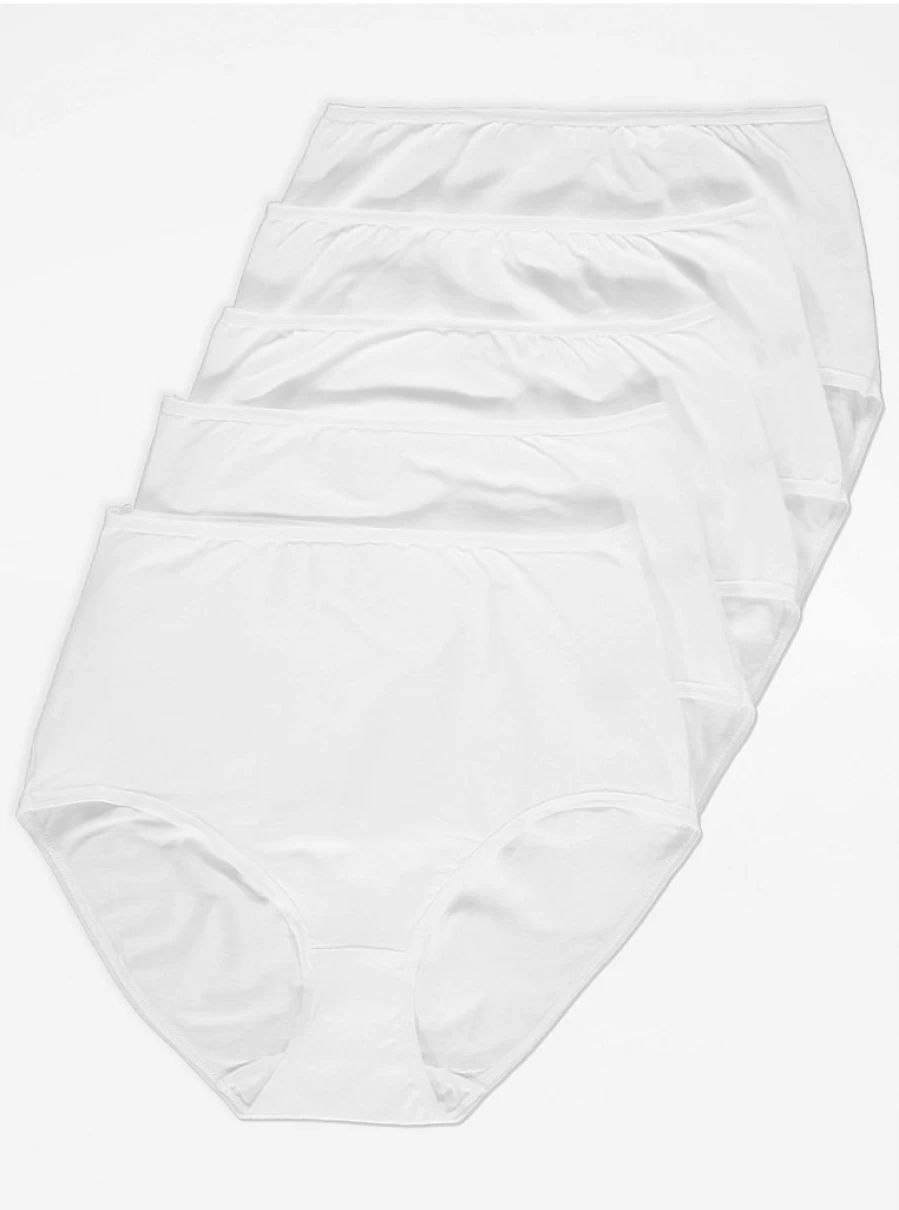 George at Asda Women's White Cotton Basic Full Brief Knickers 5-Pack - Comfortable Everyday Underwear