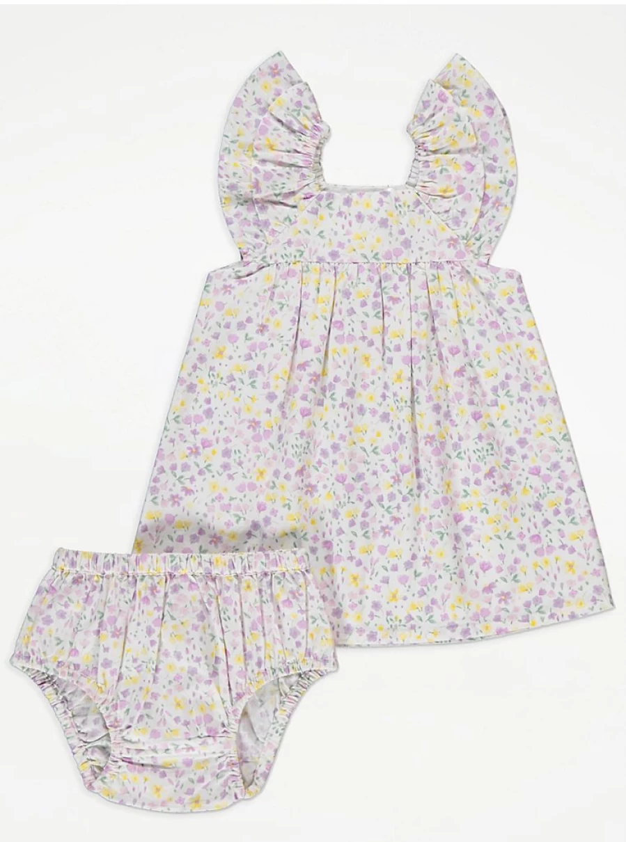 "George at Asda Baby Girls' White Floral Frilly Dress with Bloomers – Outfit Review"