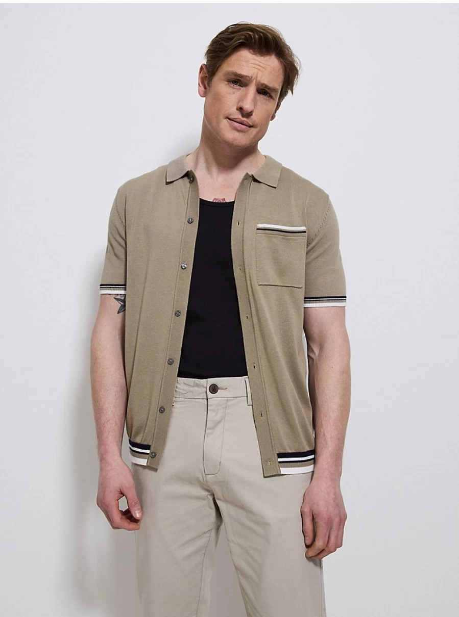 Men's Khaki Short Sleeve Knit Polo Shirt with Buttons | George at Asda