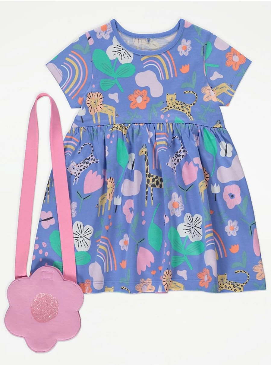 Girls' Patterned Short Sleeve Dress & Bag Set Review | George at Asda