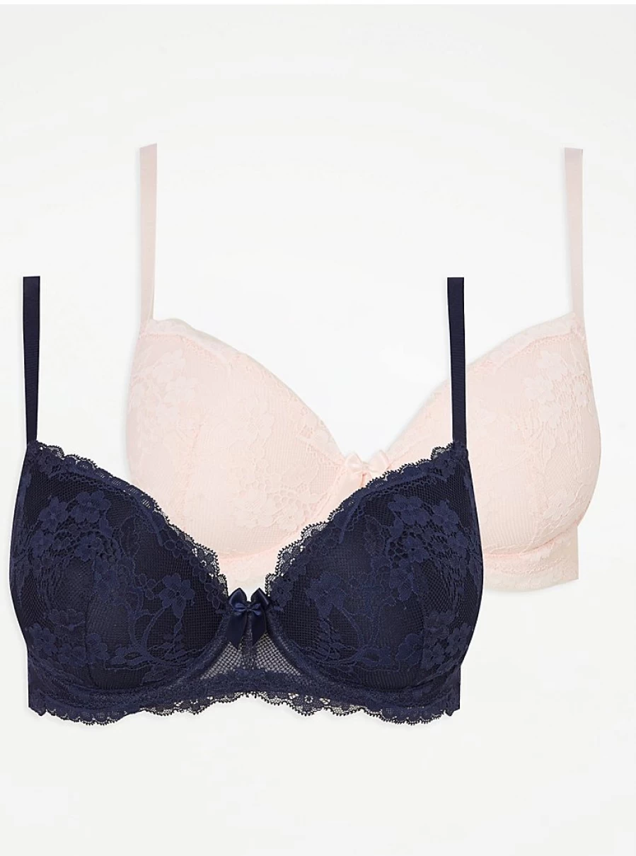 "George at Asda Women's Lace T-Shirt Bras 2 Pack | Comfortable Lingerie Set"