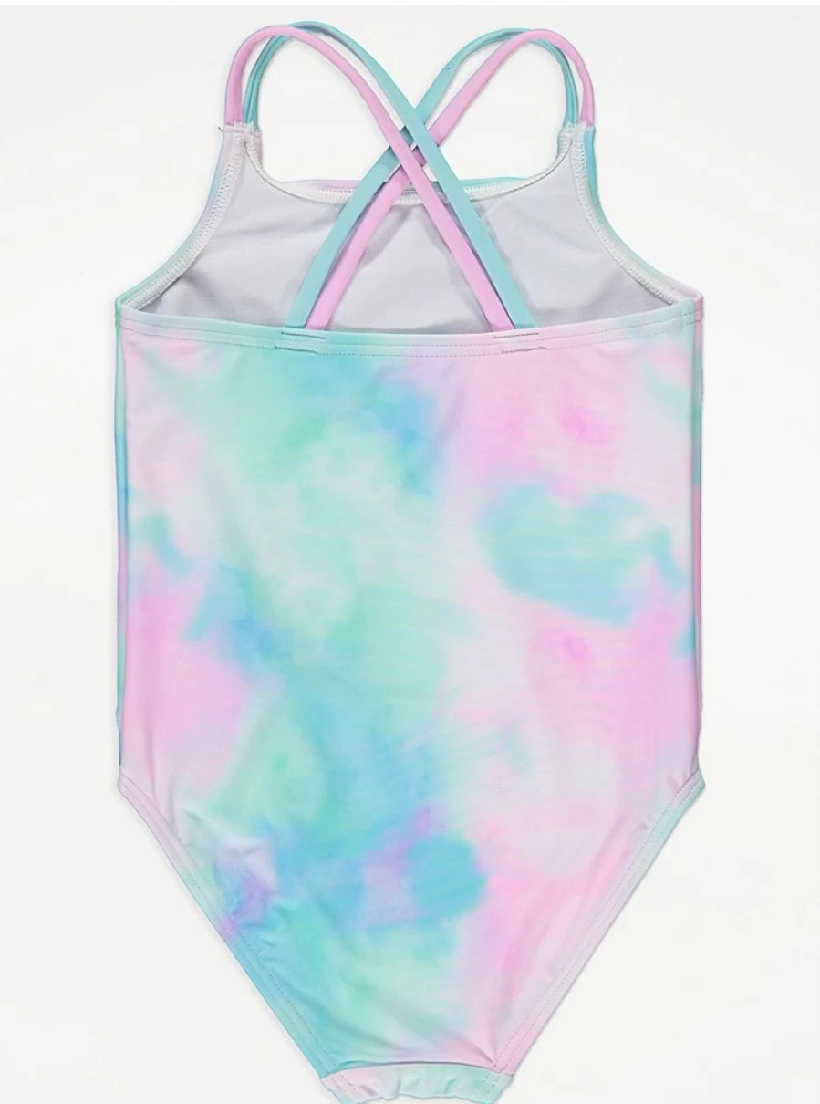"Girls Pastel Tie-Dye Cross Back Swimsuit | George at Asda Kids Swimwear"