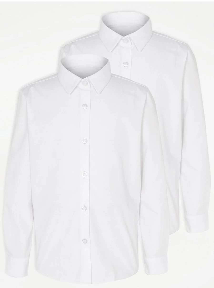 "George at Asda Girls' 2-Pack White Long Sleeve School Shirts – Comfortable & Stylish Uniform Tops"