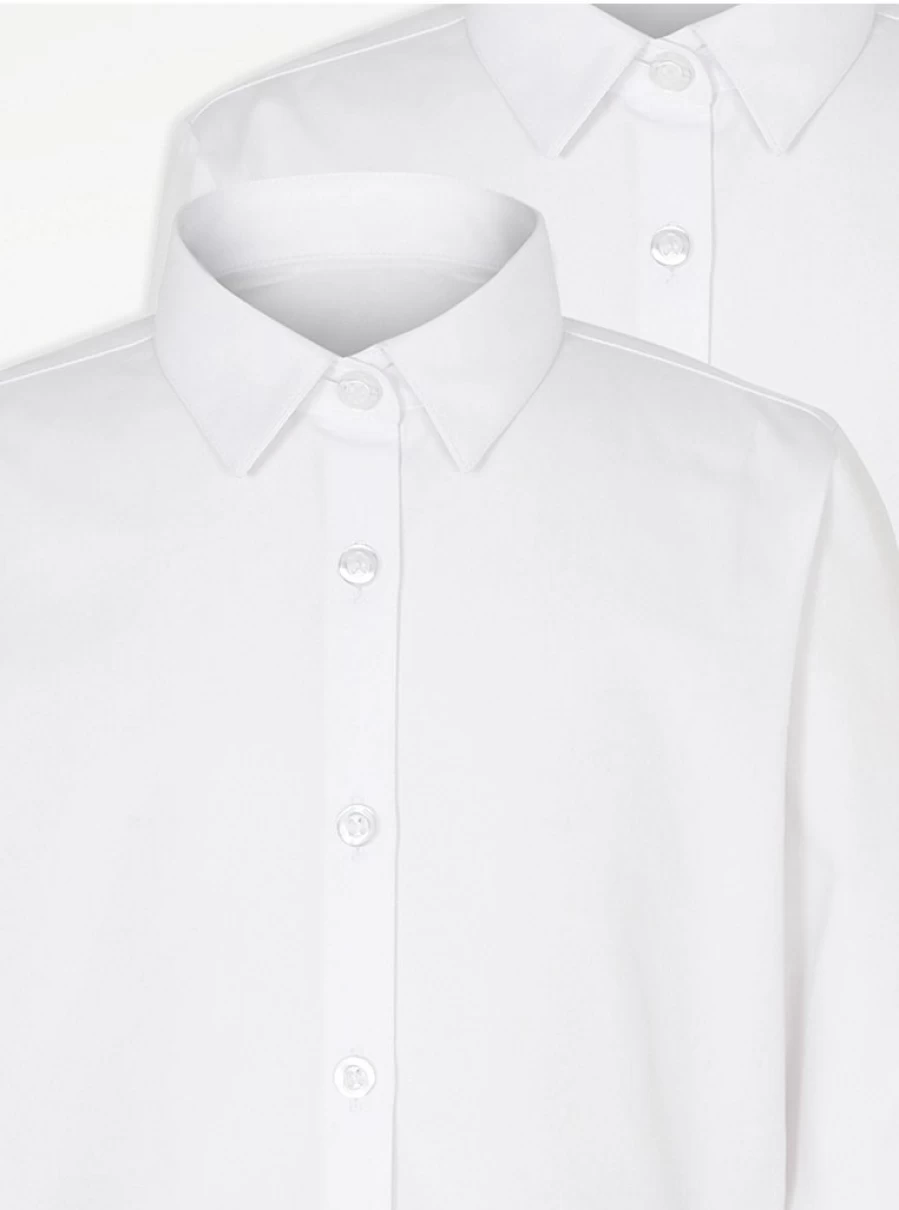 "George at Asda Girls' 2-Pack White Long Sleeve School Shirts – Comfortable & Stylish Uniform Tops"