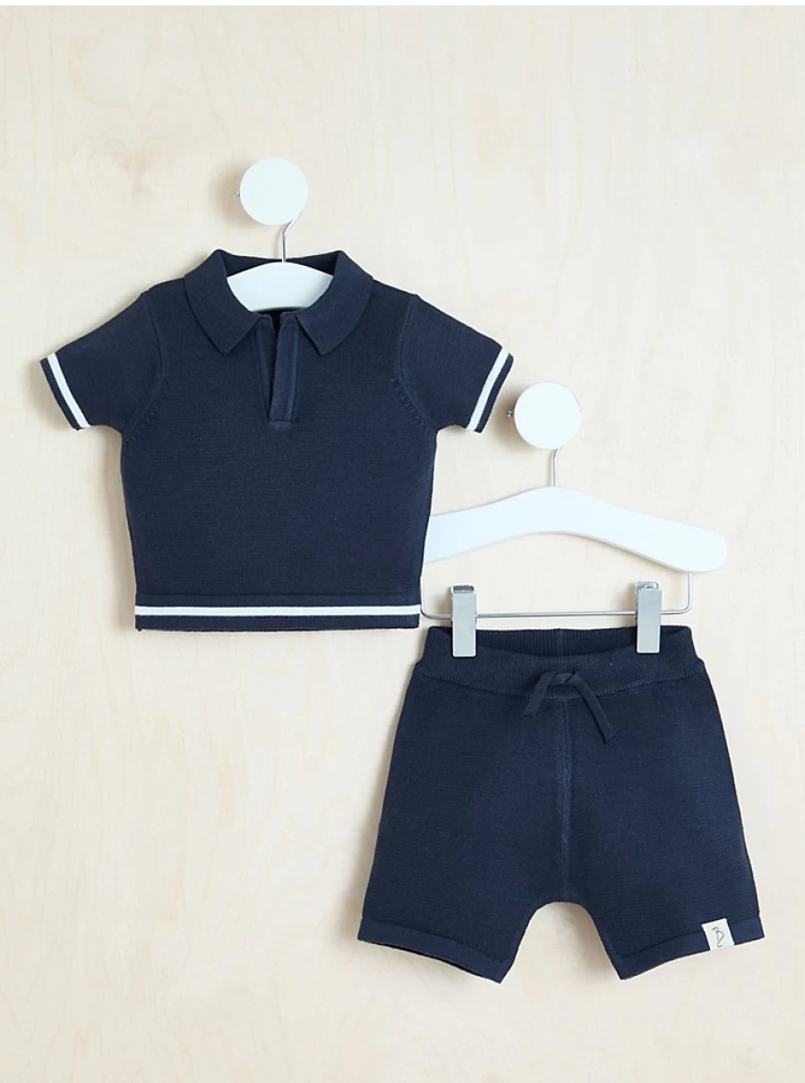 George at Asda Boys Navy Knitted V-Neck Polo Top and Shorts Set – Billie Faiers Collection