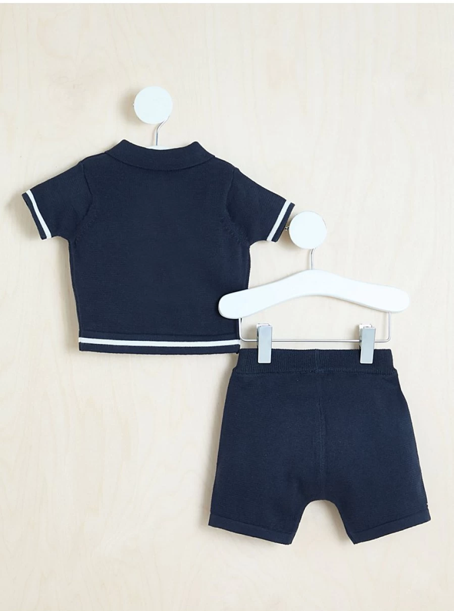 George at Asda Boys Navy Knitted V-Neck Polo Top and Shorts Set – Billie Faiers Collection
