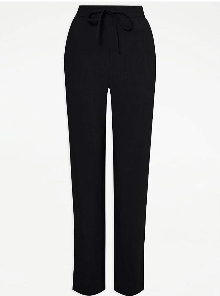 "George at Asda Women's Black Linen Blend Tapered Trousers – Comfort & Style"