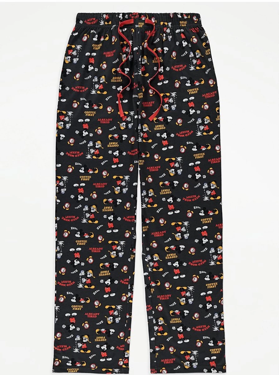 George at Asda Men's Disney Mickey Mouse Lounge Pants with Slogan Design - Comfortable Sleep Bottoms