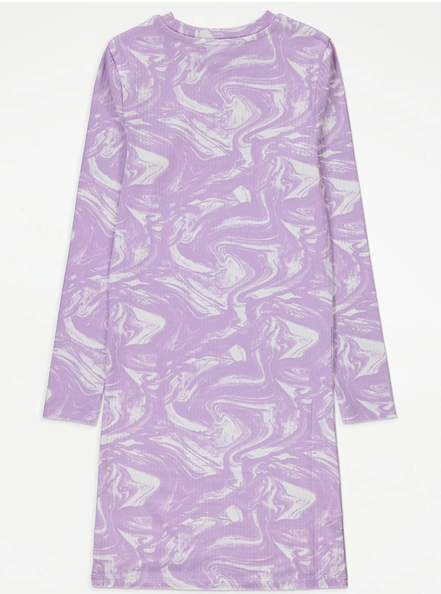 "George at Asda Girls Lilac Marble Print Ribbed Long Sleeve Dress Reviews"