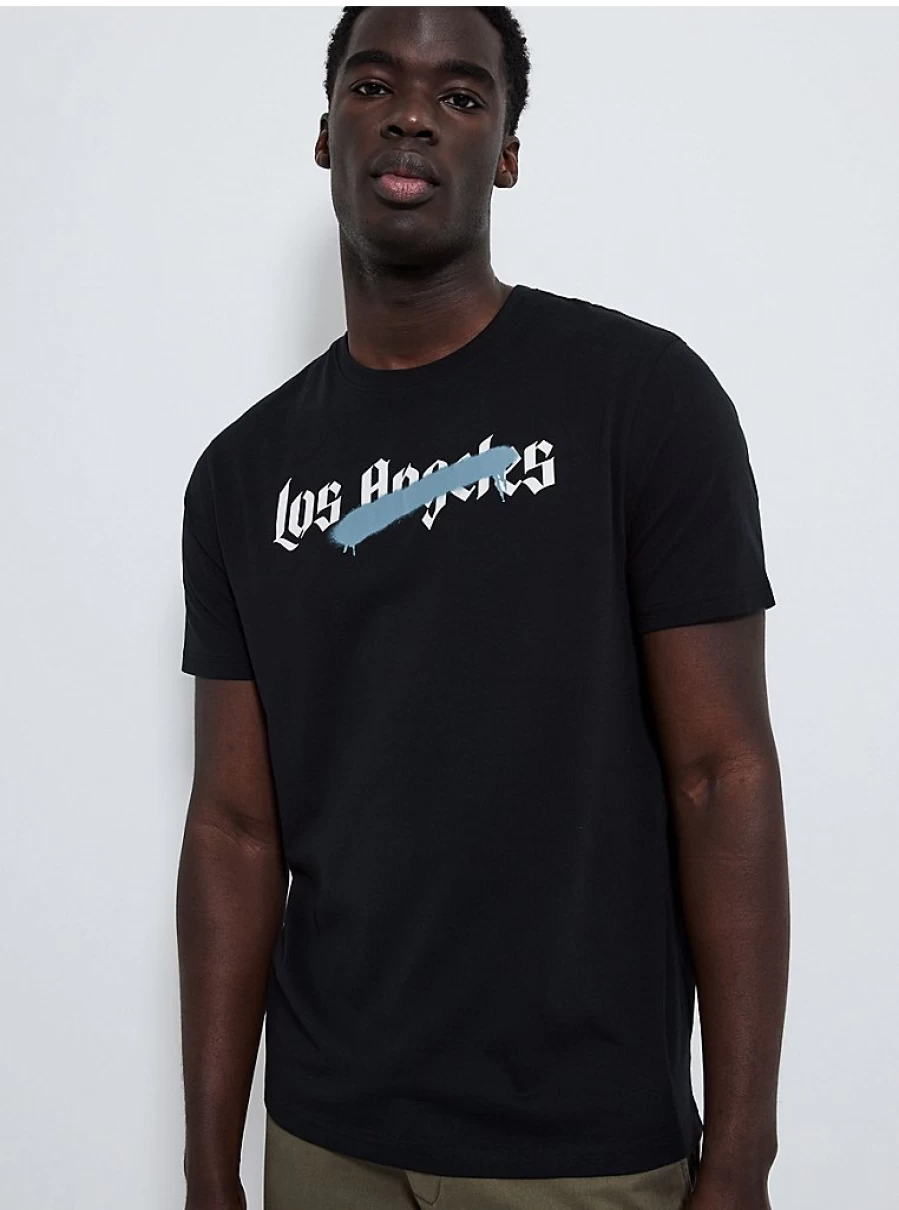 Men's Black Los Angeles Graphic Spray Paint T-Shirt by George at Asda