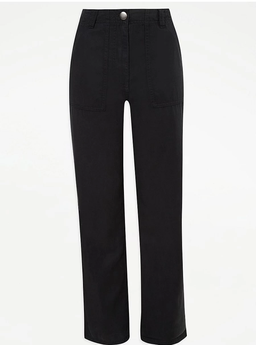 Women's Black Cotton Blend Twill Trousers | Comfort Fit | George at Asda