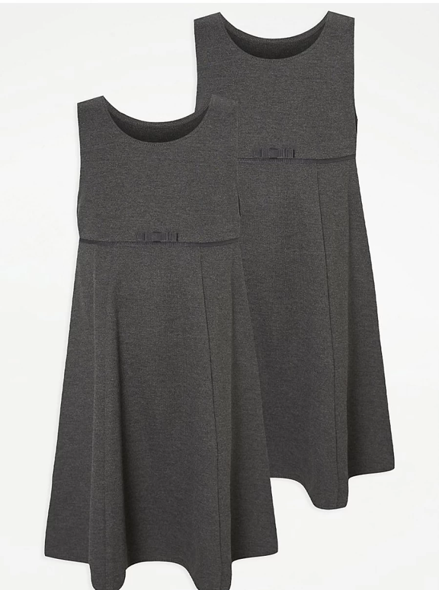 "George at Asda Girls' Grey Plus Fit Bow Pinafore Dress 2-Pack – School Uniform Essentials"