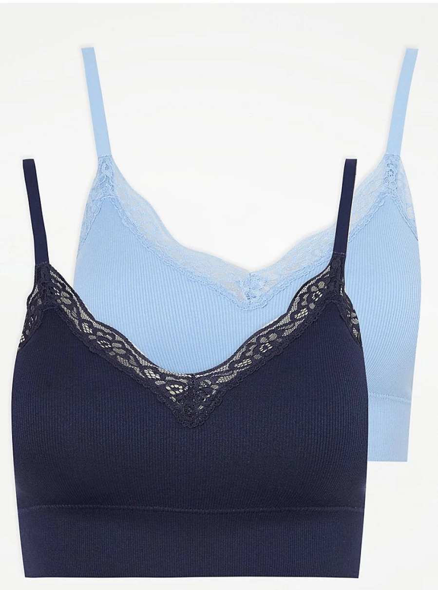 "George at Asda Women's Seamless Lace Trim Pull-On Bras 2-Pack – Comfortable Wireless Bralette Set"