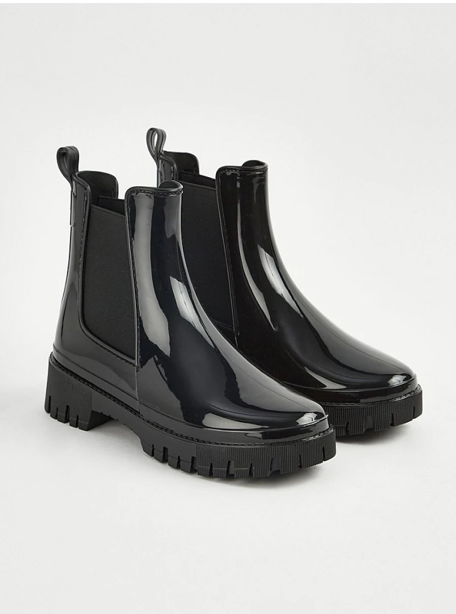 Women's Black Glossy Ankle Wellington Boots | Waterproof Rain Boots | George at Asda
