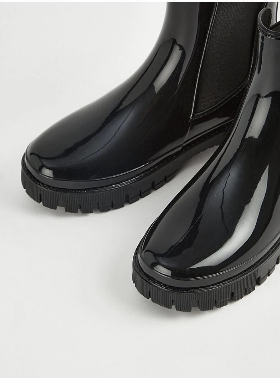 Women's Black Glossy Ankle Wellington Boots | Waterproof Rain Boots | George at Asda