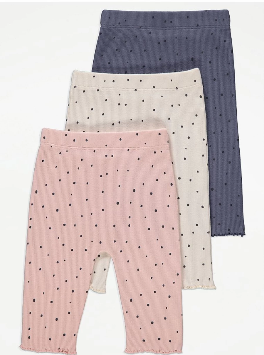George at Asda Baby Spot Ribbed Leggings 3-Pack | Soft Stretch Comfort | Newborn & Infant Essentials