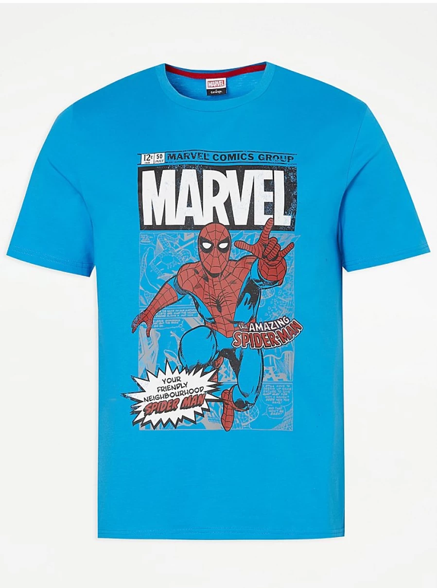 Men's Marvel Spider-Man Blue Graphic Print T-Shirt | George at Asda | Official Licensed Apparel