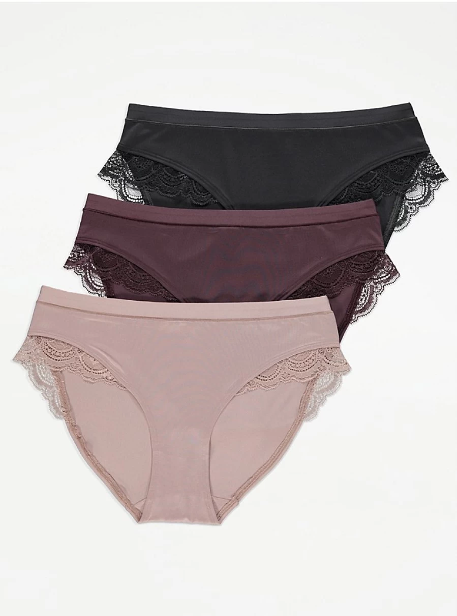 "George at Asda Lace Trim Comfort Midi Knickers 3-Pack | Soft Women's Underwear Set"