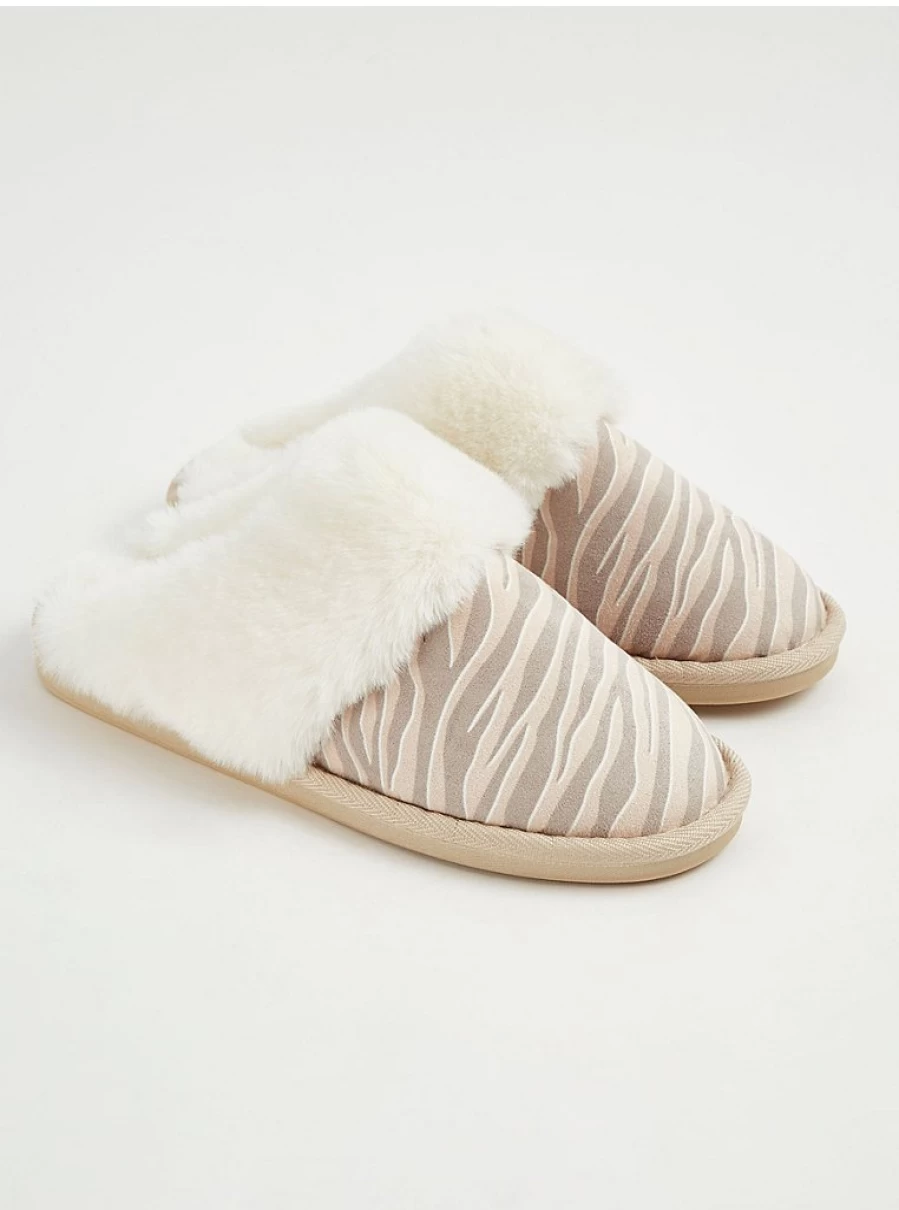 George at Asda Suede Effect Zebra Print Faux Fur Mule Slippers - Cozy Indoor/Outdoor House Shoes Review