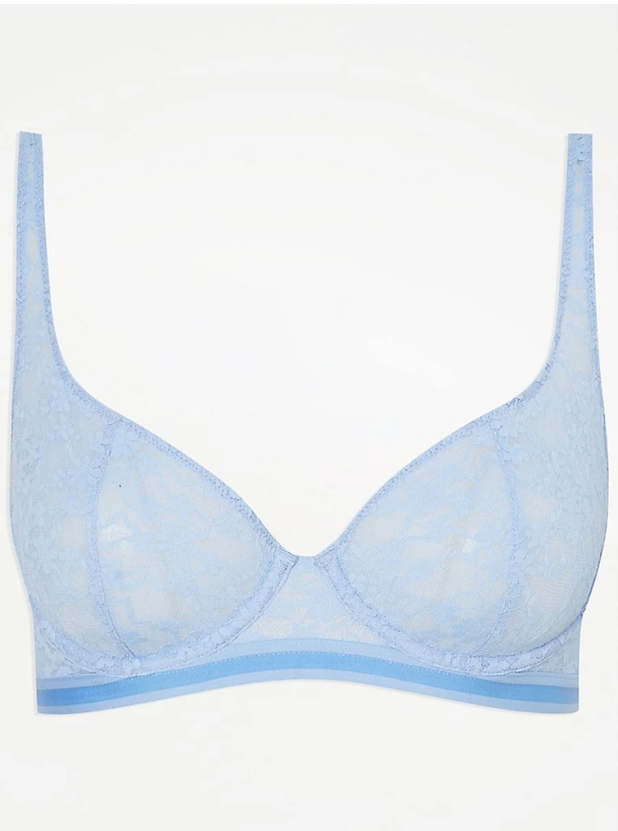 Women's Light Blue Daisy Lace Non-Padded Bra - Comfortable Bralette | George at Asda Lingerie