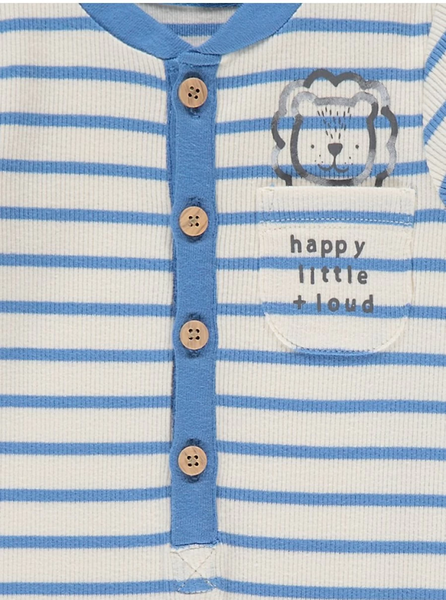 "George at Asda Boys' Blue Striped Lion Ribbed Baby All-in-One Romper Reviews"