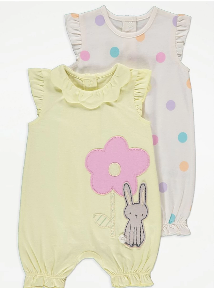 2 Pack Floral & Polka Dot Frill Rompers for Baby by George at Asda | Cute & Comfortable Outfits