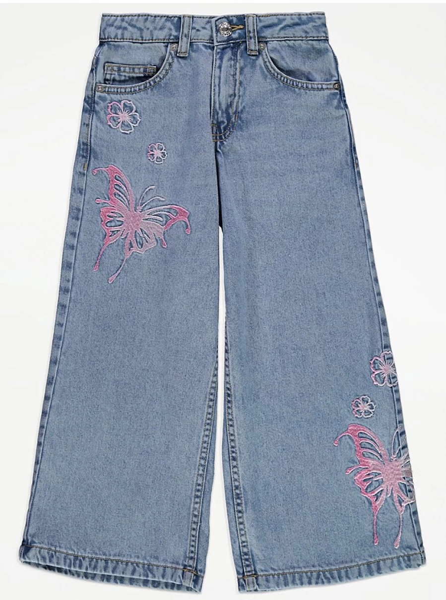 "George at Asda Kids Blue Butterfly Embroidered Wide Leg Jeans Review"