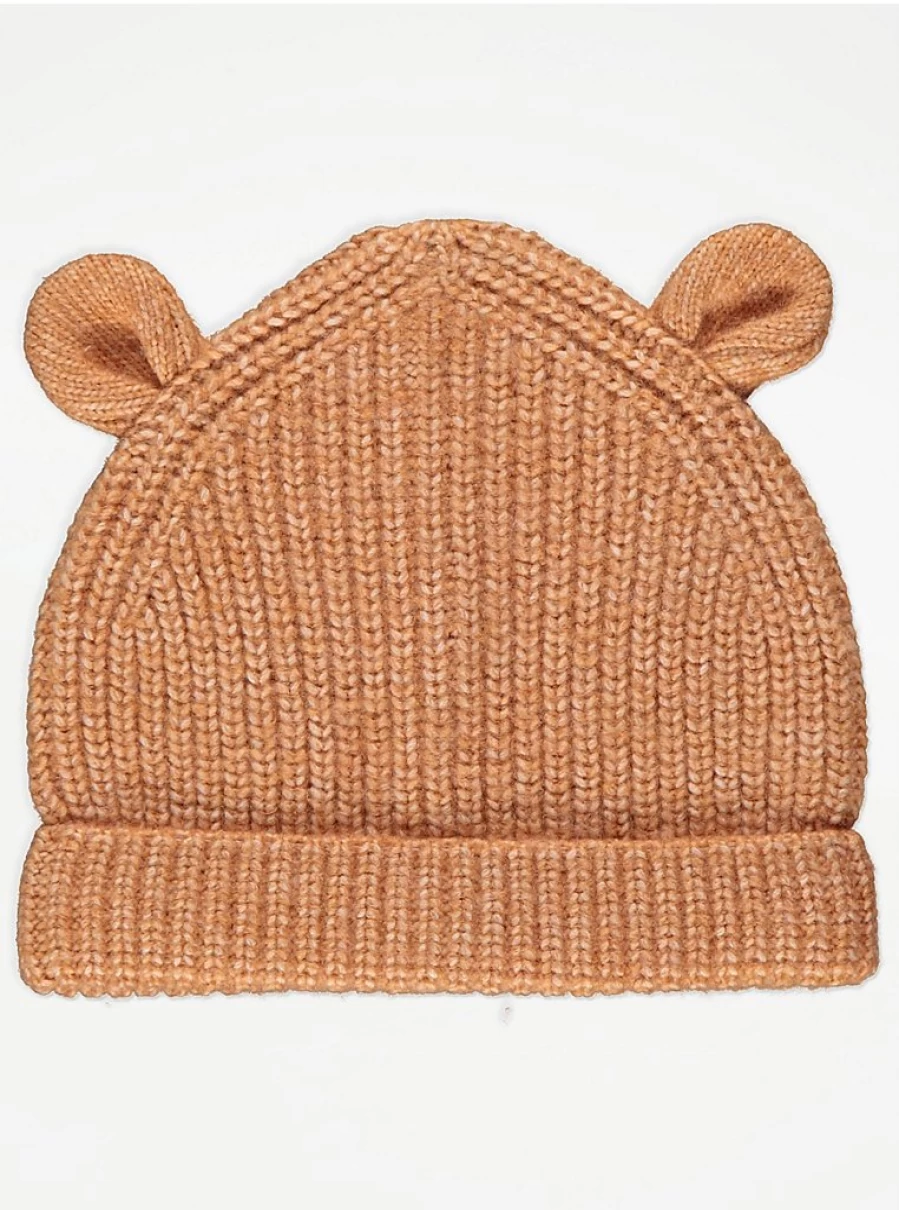 "George at Asda Boys Rust Rib Knit Raglan Sleeve Baby All-in-One with Hat Outfit"