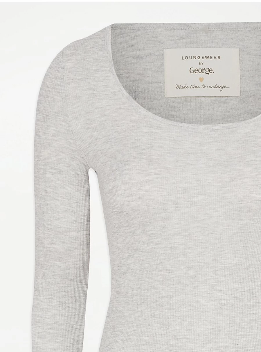 "George at Asda Grey Ribbed Long Sleeve Night Dress for Women | Comfortable Lingerie Sleepwear"