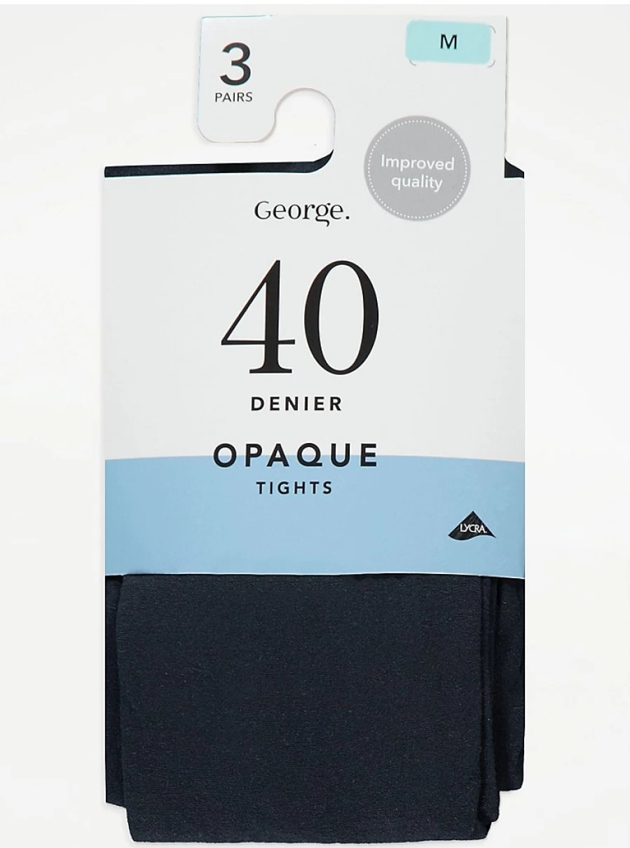 George at Asda Navy 40 Denier Opaque Tights 3 Pack - Comfortable & Durable Women's Tights