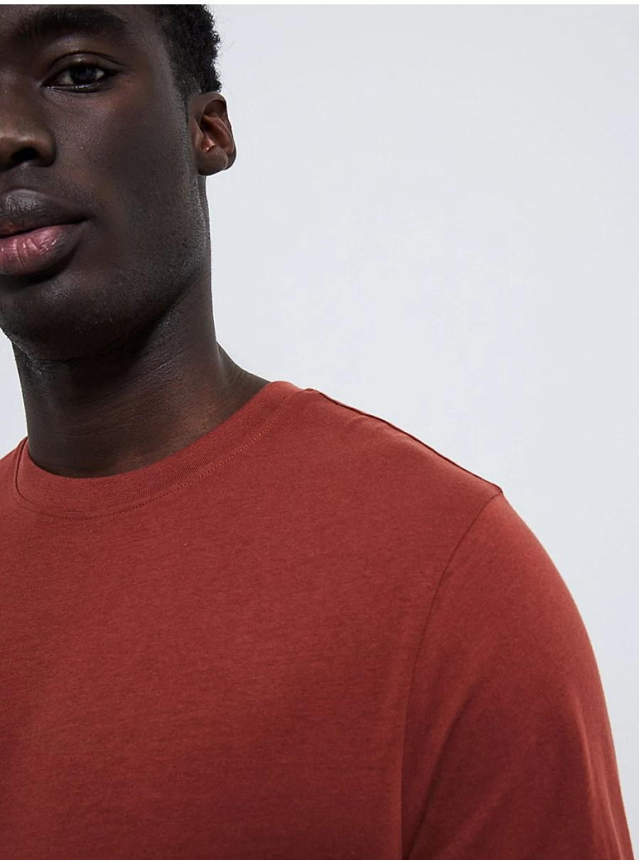 Men's Rust Crew Neck Long Sleeve T-Shirt | George at Asda | Comfort & Style