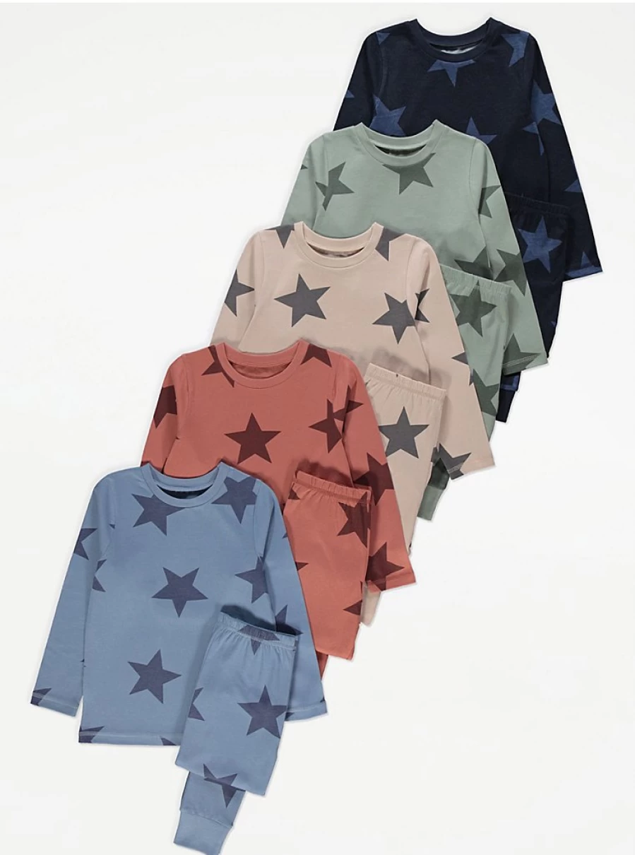"George at Asda Boys' Star Print Long Sleeve Pyjamas 5-Pack | Kids Pajama Set Review"