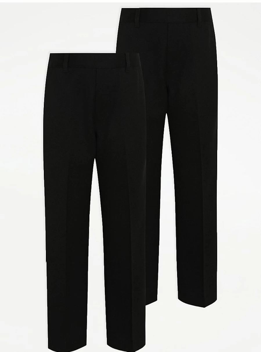 "George at Asda Boys' Black Plus Fit Half Elastic School Trousers 2-Pack – Comfortable & Durable Uniform Pants"