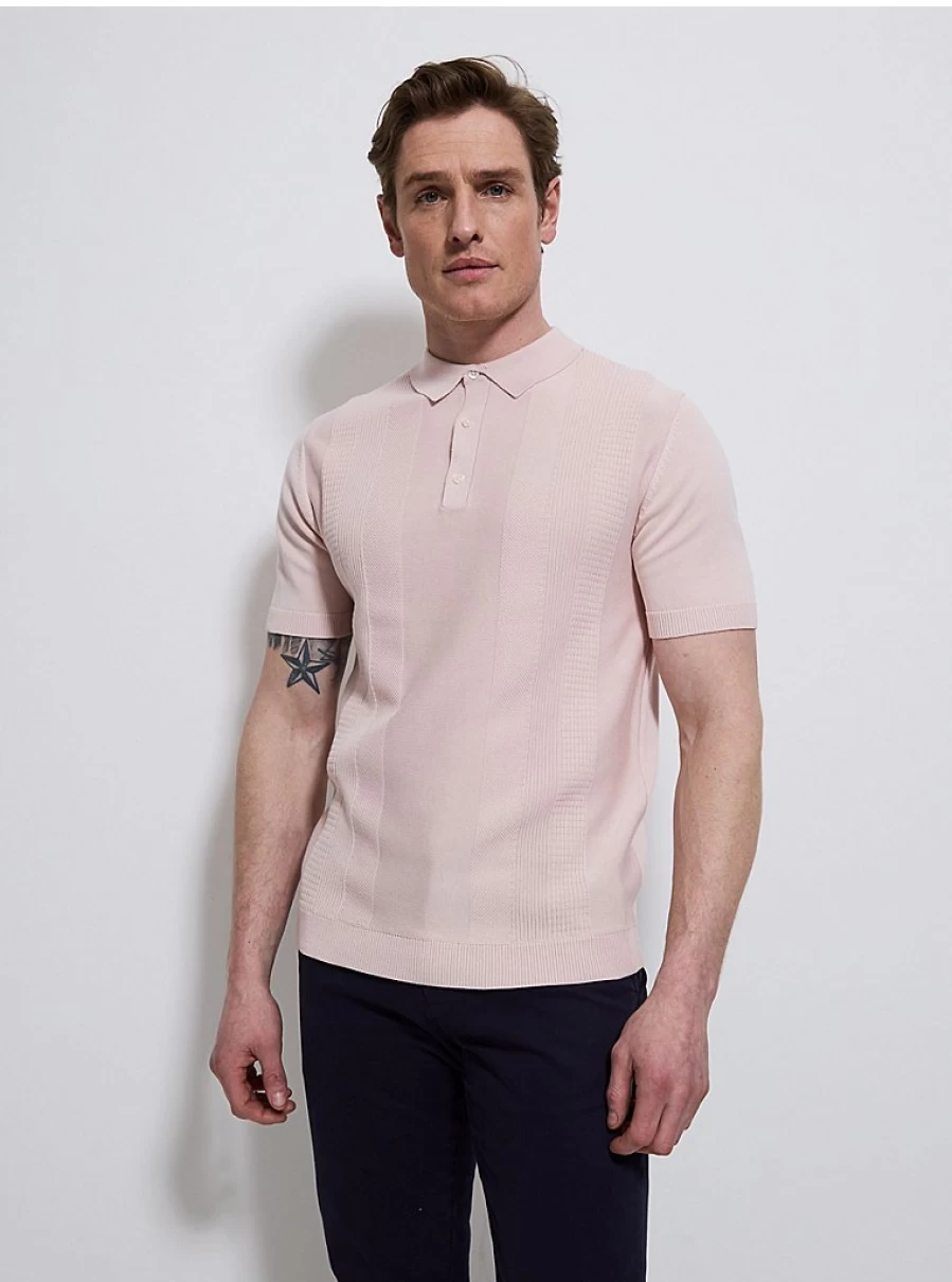 "Men's Pink Textured Knit Polo Shirt | George at Asda | Comfort & Style"