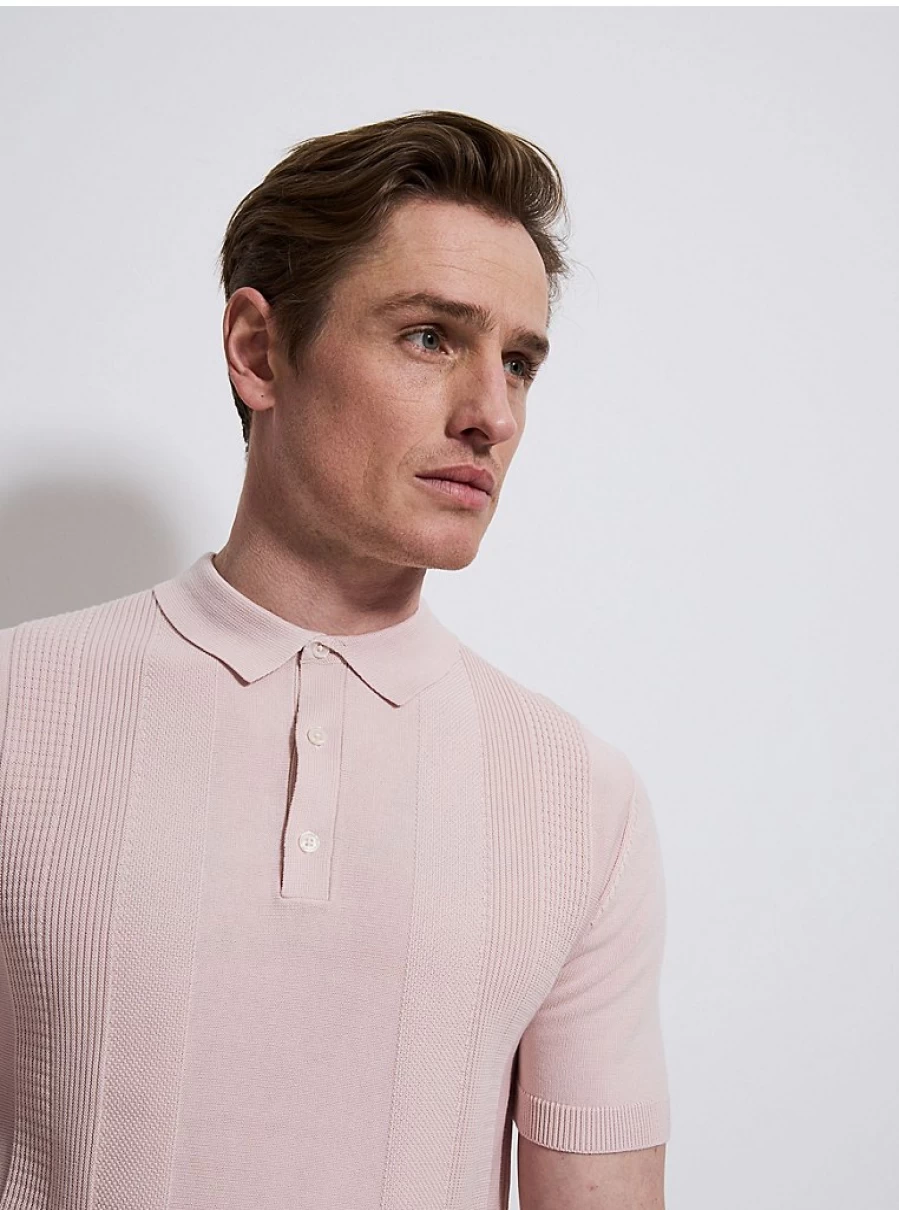 "Men's Pink Textured Knit Polo Shirt | George at Asda | Comfort & Style"