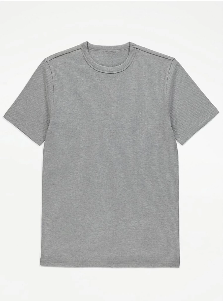 Men's Grey Ribbed Short Sleeve Thermal T-Shirt | George at Asda