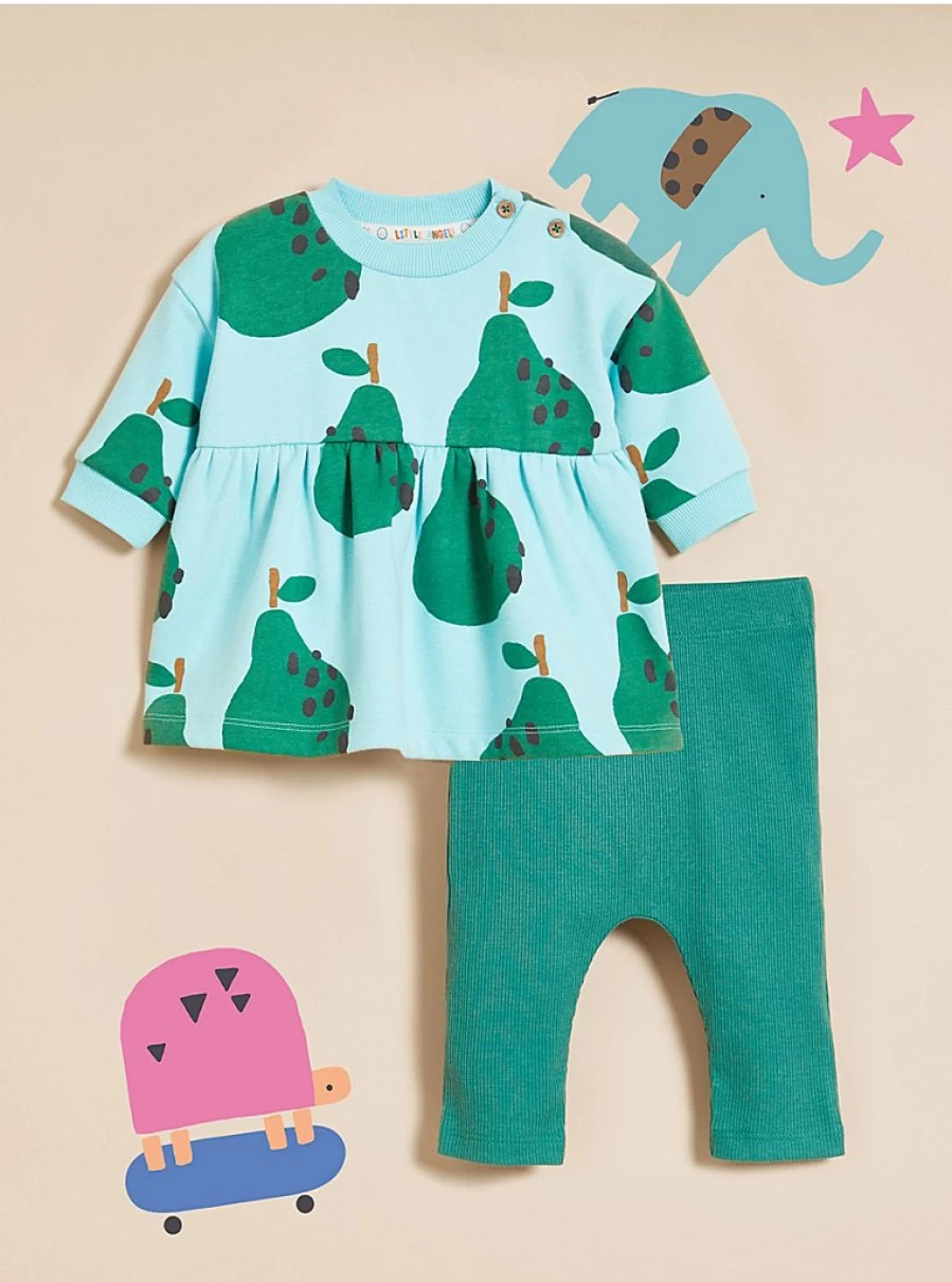 "George at Asda Baby Girls' Little Angels Pear Print Dress and Ribbed Leggings Outfit Set Reviews"