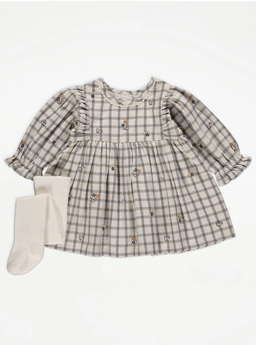 "George at Asda Baby Grey Checked Embroidered Dress with Tights Outfit – Reviews & Buying Guide"