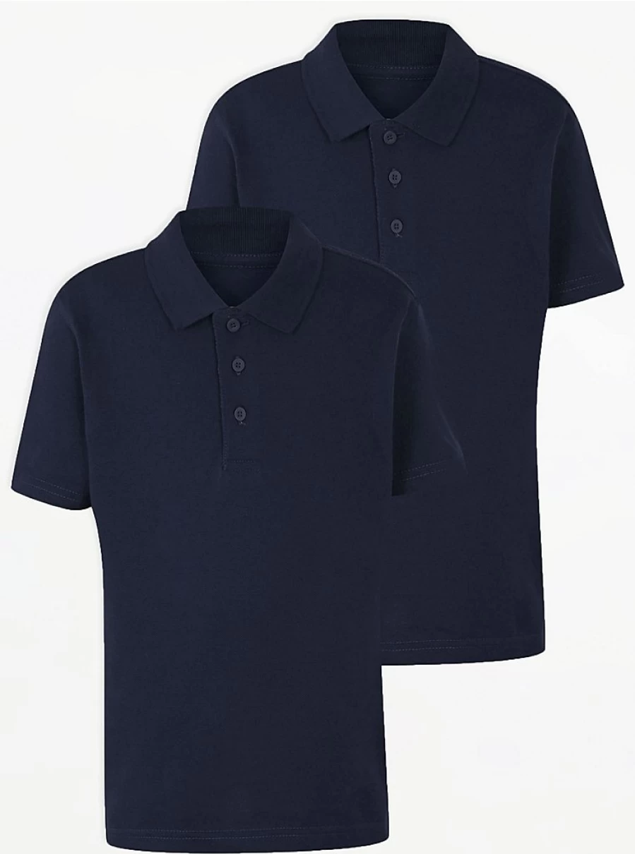 "George at Asda Navy Blue Short Sleeve Polo Shirts 2-Pack for School Uniforms"