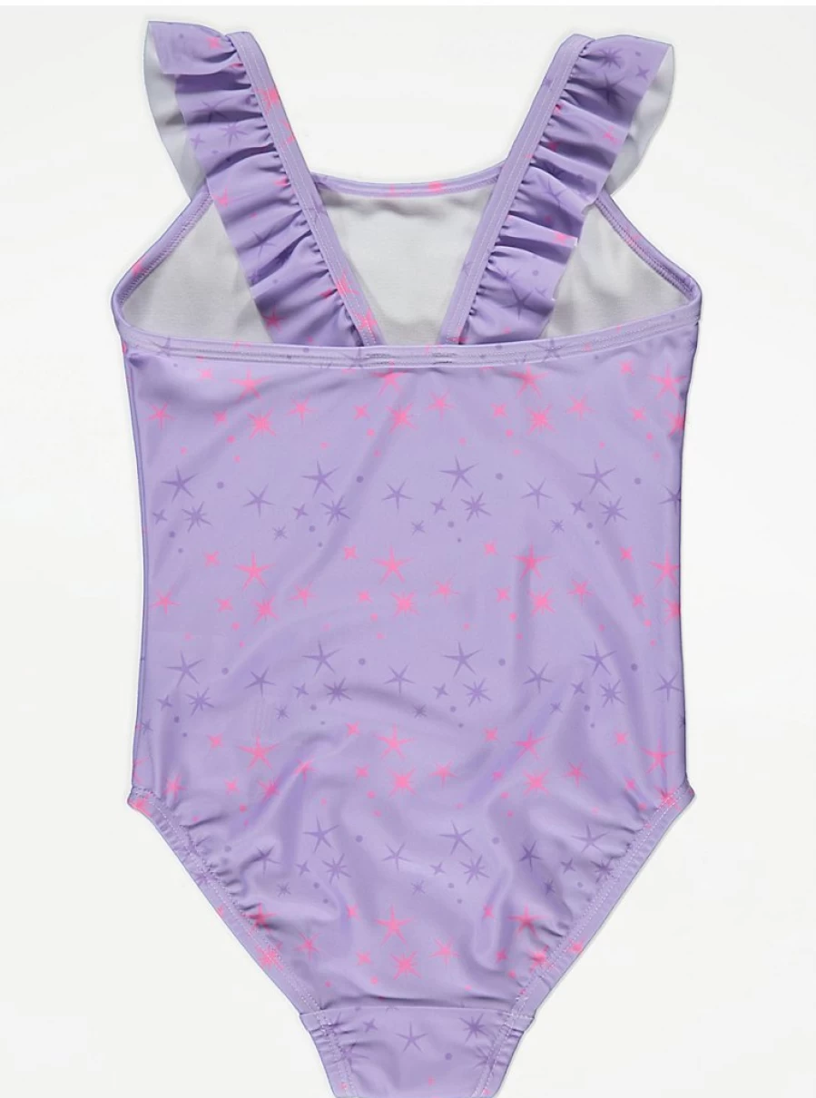 George at Asda Disney Wish Lilac Swimsuit for Girls | Kids' Floral One-Piece Bathing Suit