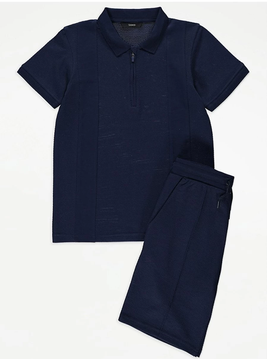 "George at Asda Boys Navy Zip Panel Polo and Shorts Outfit Set – Kids' Casual Wear Review"