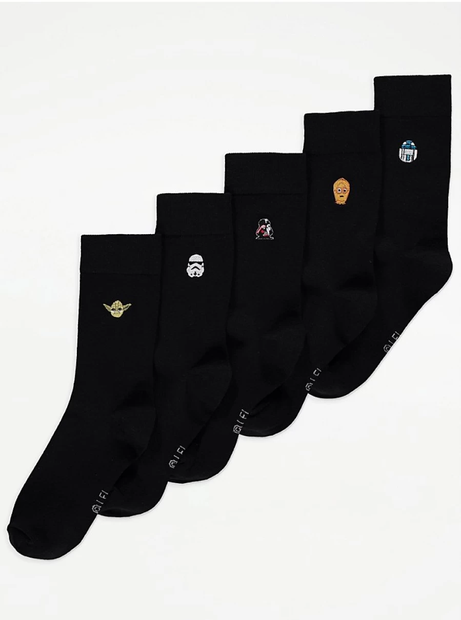 George at Asda Men's Star Wars Embroidered Ankle Socks 5-Pack - Lightweight Breathable Fandom Crew Socks for Fans