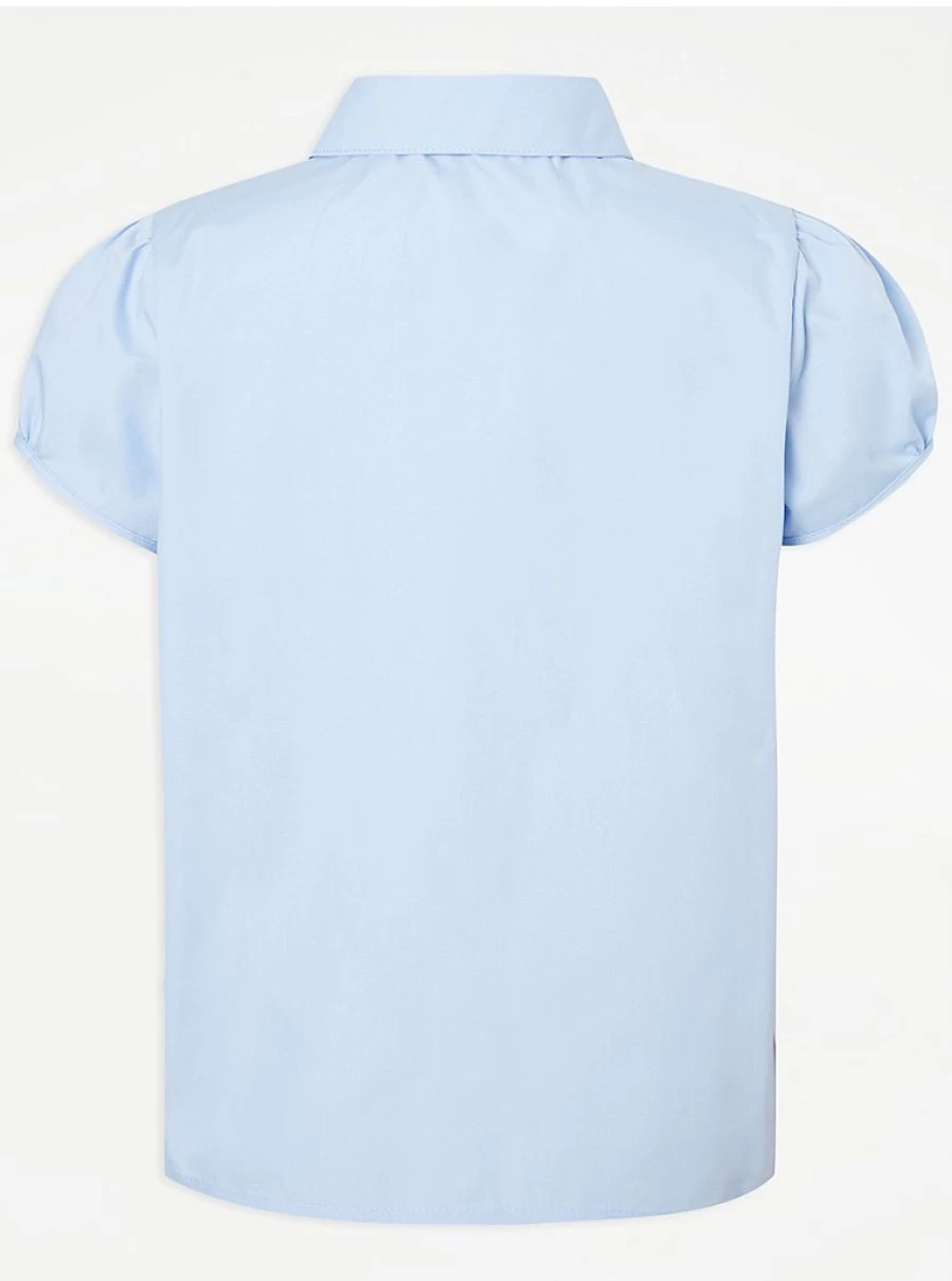"George at Asda Girls' Light Blue Short Sleeve Shirred Blouse 2-Pack for School | Comfortable & Stylish"